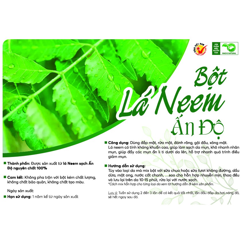 &lt;KÈM QUÀ HOT&gt; 100Gr Bột Lá Neem Ấn Độ nguyên chất Organic, làm sạch da mụn...