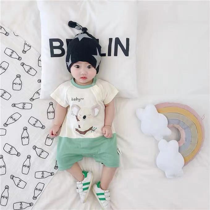 Áo liền quần cotton in họa tiết hoạt hình dễ thương cho bé trai và bé gái sơ sinh