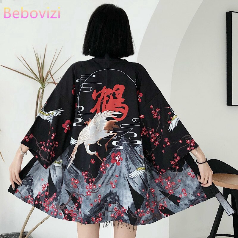 Áo Khoác Kimono Họa Tiết Chim Hạc Thời Trang Cho Nữ | BigBuy360 - bigbuy360.vn