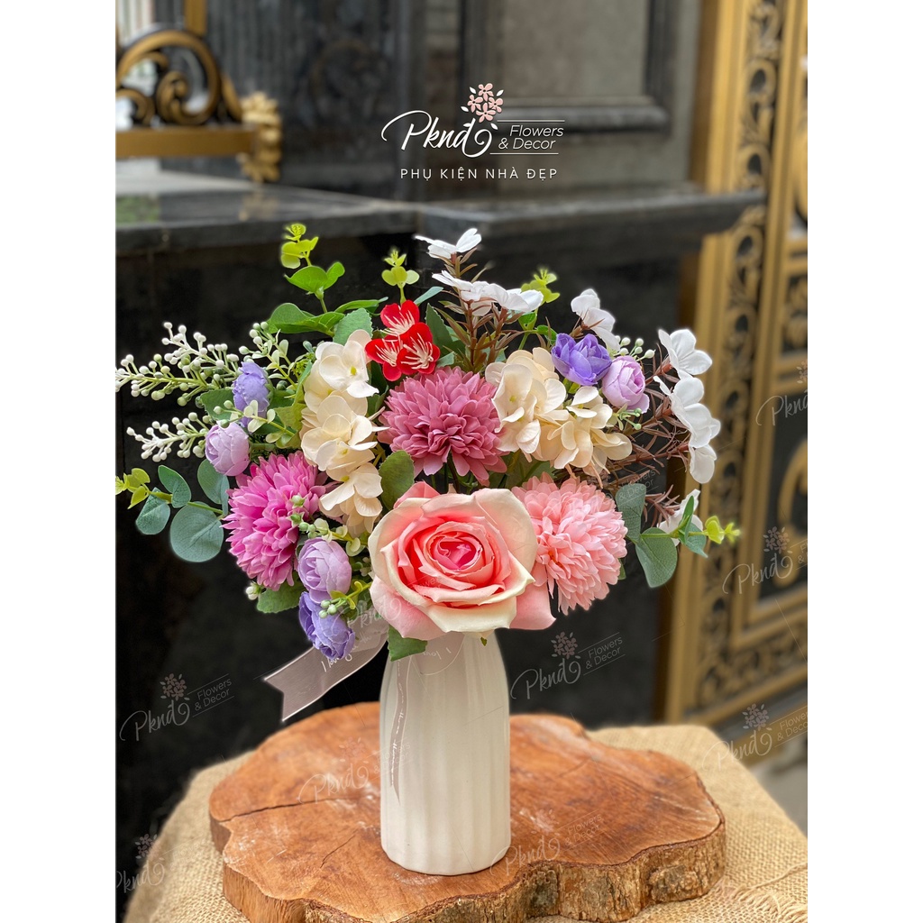 Bình hoa giả chất lụa trang trí đẹp PKND FLOWERS &amp; DECOR