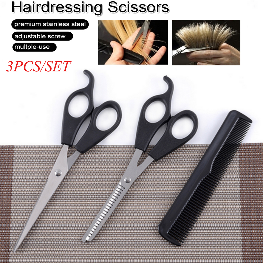 [Hàng mới về] Bộ 3 phụ kiện gồm kéo và lược chải tóc bằng thép không gỉ cao cấp