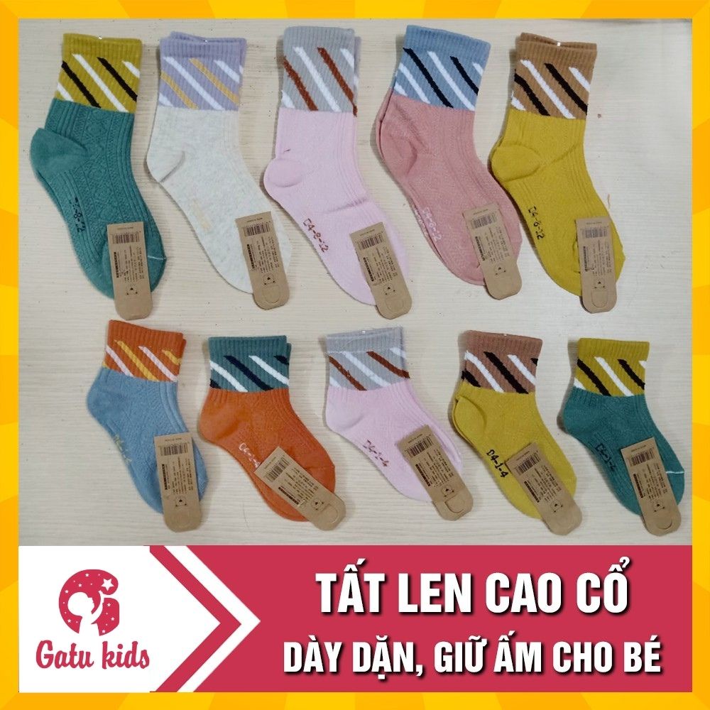 Tất len gân cao cổ kẻ sọc dày dặn, giữ ấm cho bé 8-12 tuổi