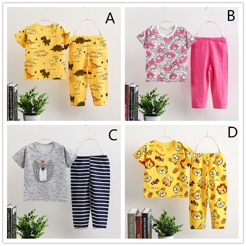 Bộ 2 món gồm áo cotton ngắn tay in họa tiết hoạt hình + quần short xinh xắn cho bé từ 3-13 tuổi