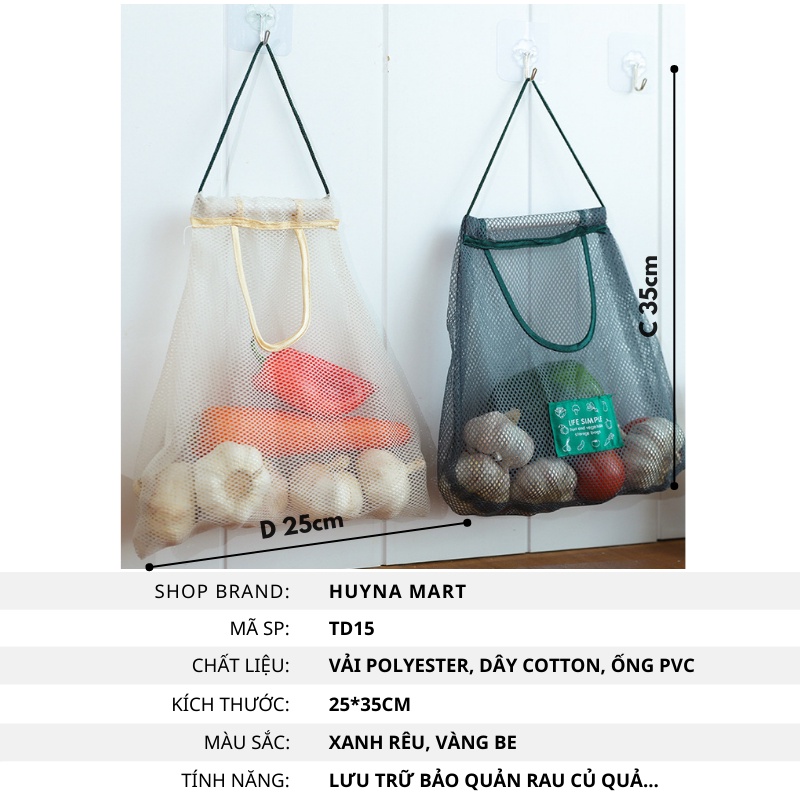 Túi lưới đựng bảo quản hành tỏi ớt rau củ treo tường Huyna Mart TD68