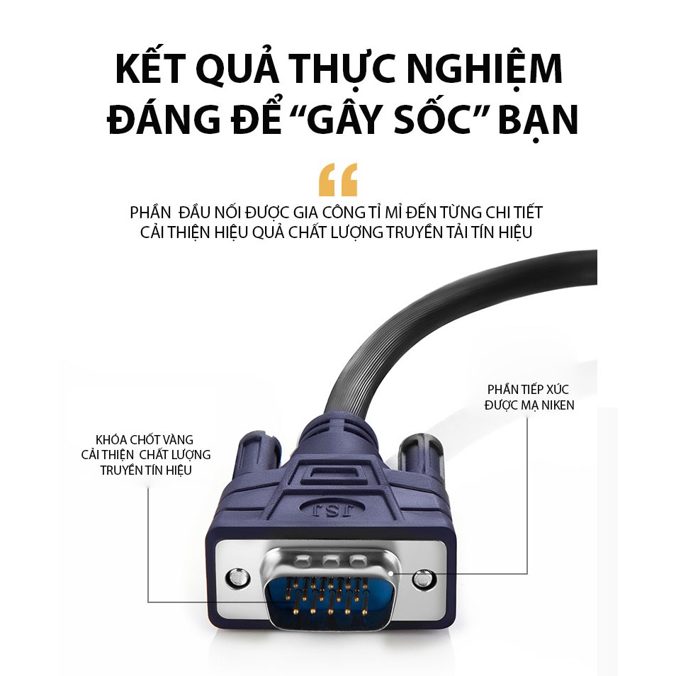 Dây Cáp VGA JB-V58 thiết kế bề ngoài mạnh mẽ, được trang bị vòng từ tính kép loại bỏ những tín hiệu xấu