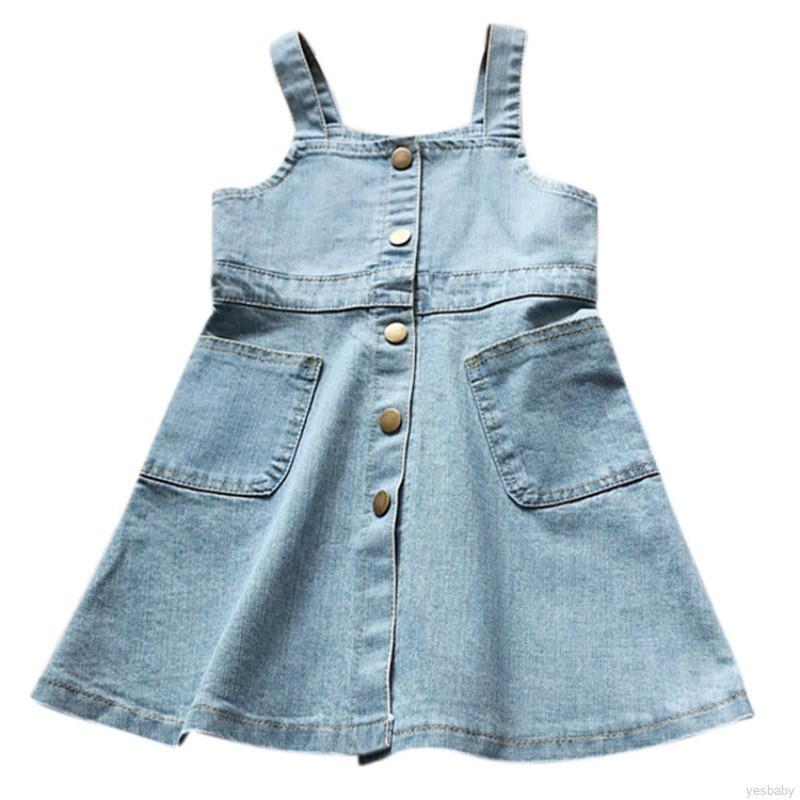 Đầm yếm denim trơn màu cho bé