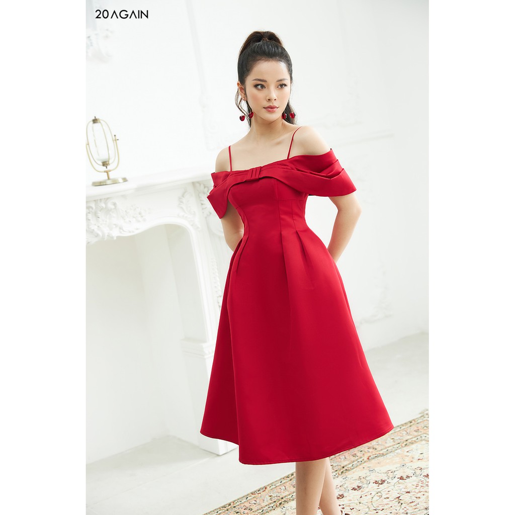Đầm xòe nơ ngực trễ vai 20AGAIN DEA1315 | BigBuy360 - bigbuy360.vn