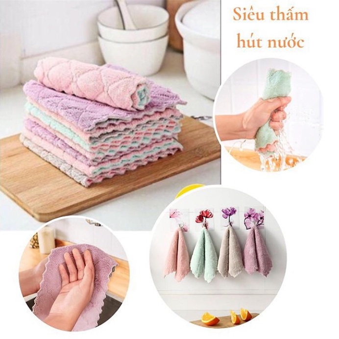 Khăn Lau Tay, Khăn Lau Bếp 2 Màu Đa Năng Siêu Mềm, Siêu Thấm Nước