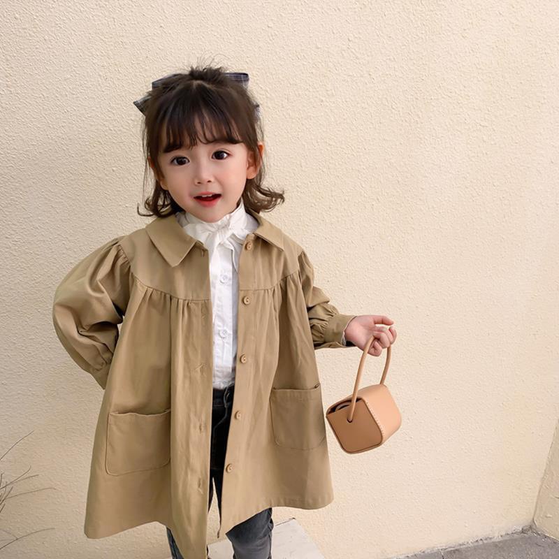 Áo khoác cổ búp bê dáng rộng phối một hàng nút phong cách Hàn Quốc đáng yêu cho bé gái