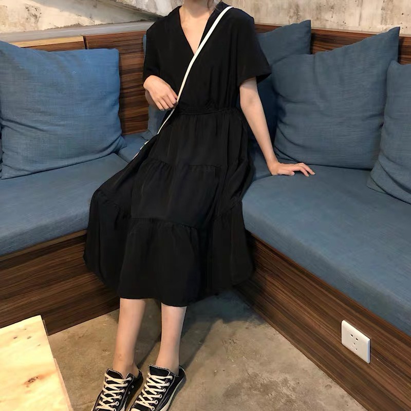 Váy babydoll dáng dài màu đen phong cách ulzzang phù hợp cho đi tiệc, đi chơi - SHOPLORA