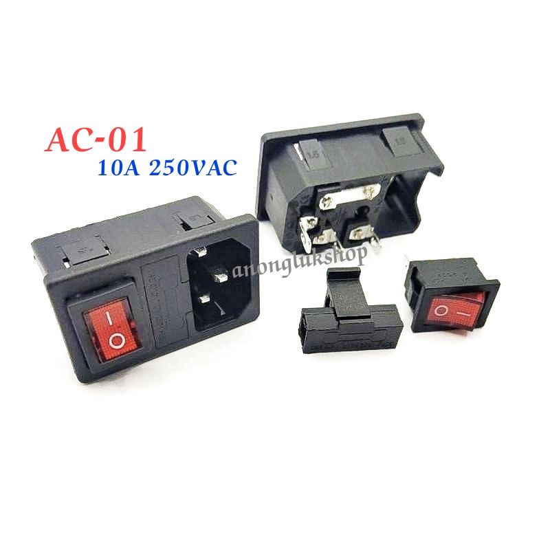 1 Cái AC-01 AC01 3 Chân Cắm AC 3PIN 10A 250V Có Công Tắc Cầu Chì Ổ Cắm