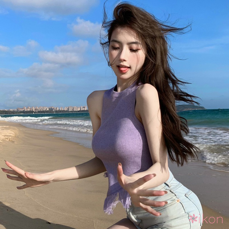 Áo Hai Dây Dệt Kim Phối Tua Rua Thời Trang Cho Nữ