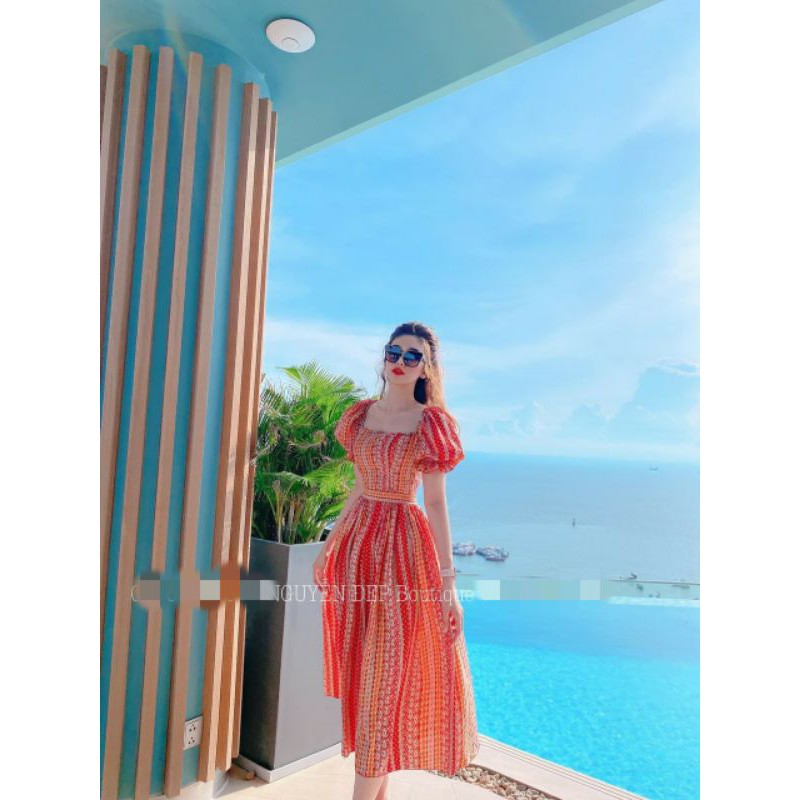 Set Váy Áo Thổ Cẩm Tay Con Bo Phồng Lụa Mango Size M SamStore