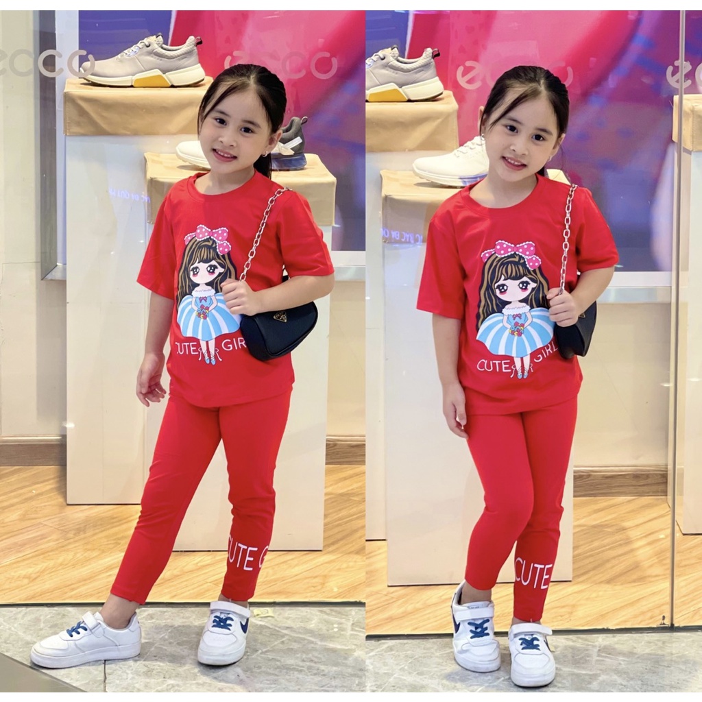 Đồ bộ bé gái, Bộ bé gái size đại áo ngắn tay quần dài thể thao cá tính 24-42kg J322