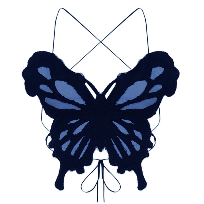 Áo Crop Top Hai Dây Cổ Chữ V Họa Tiết Cánh Bướm Nhiều Màu Sắc Quyến Rũ Phong Cách Harajuku Cho Nữ