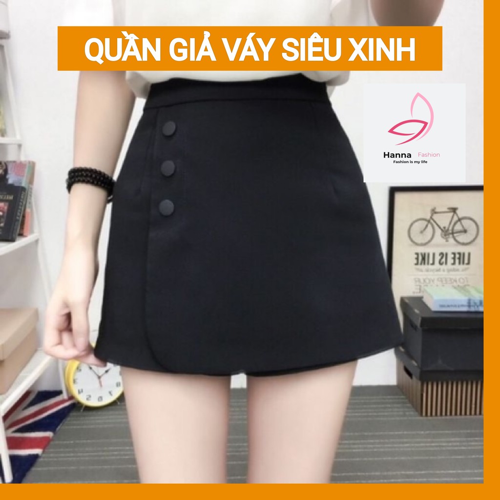 Quần Giả Váy Cạp Cao ❣️Freeship❣️ Phối Cúc Trước Cách Điệu Màu Đen Vải Đẹp