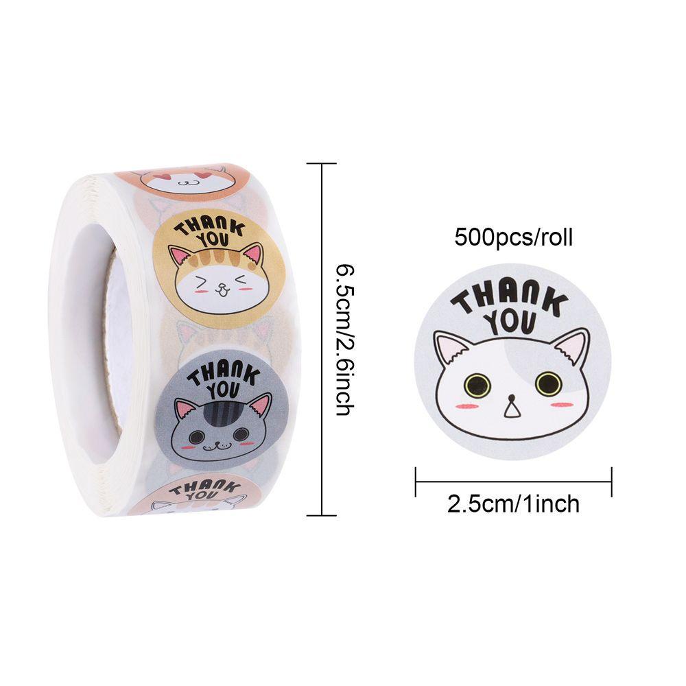 500 miếng/ cuộn miếng dán cảm ơn họa tiết mèo hoạt hình thích hợp cho kinh doanh/ quà tặng/ phong bì/ hàng hóa