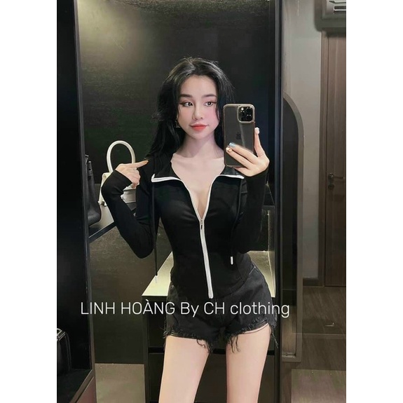 ANU77 - ÁO KHOÁC MŨ LIỀN TRƠN KHOÁ ĐEN 4M