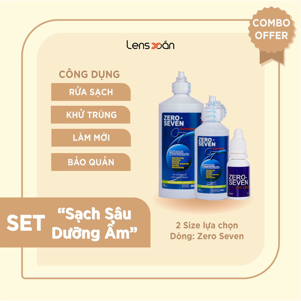 SET SẠCH SÂU DƯỠNG ẨM KÍNH ÁP TRÒNG: Nước ngâm và Nhỏ mắt dòng Zero Seven dành cho lens của Polytouch.Co | Lens Xoắn