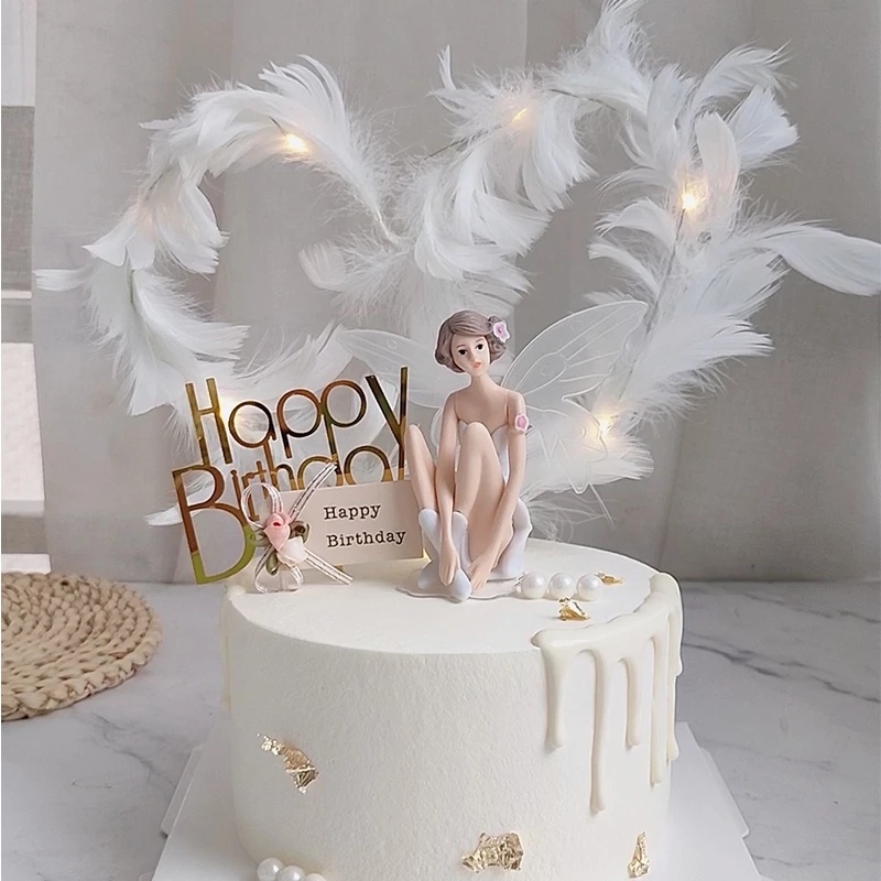 Cánh Thiên Thần Bằng Lông Vũ Trang Trí Bánh Kem