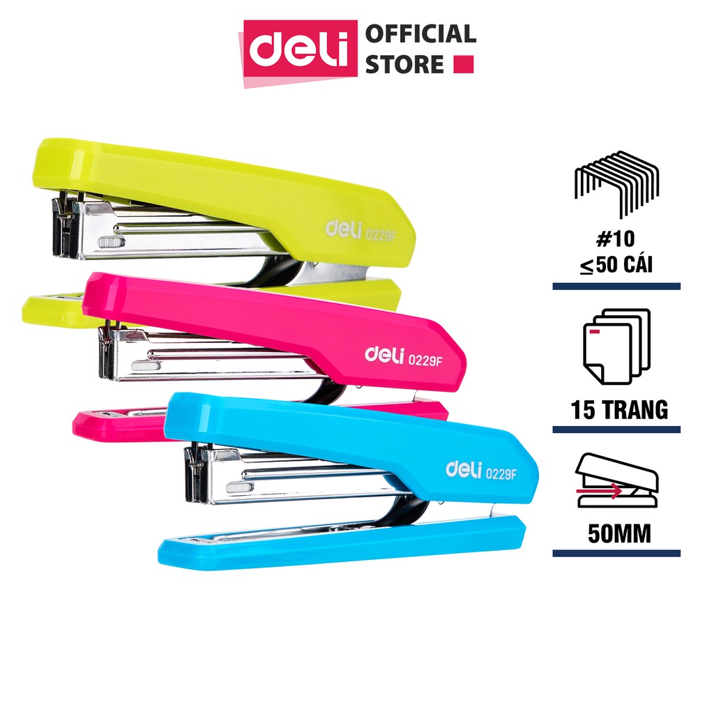 Dập ghim ( #10 ) Deli - Xanh dương/Xanh lá/Hồng - 1 chiếc - E0229F