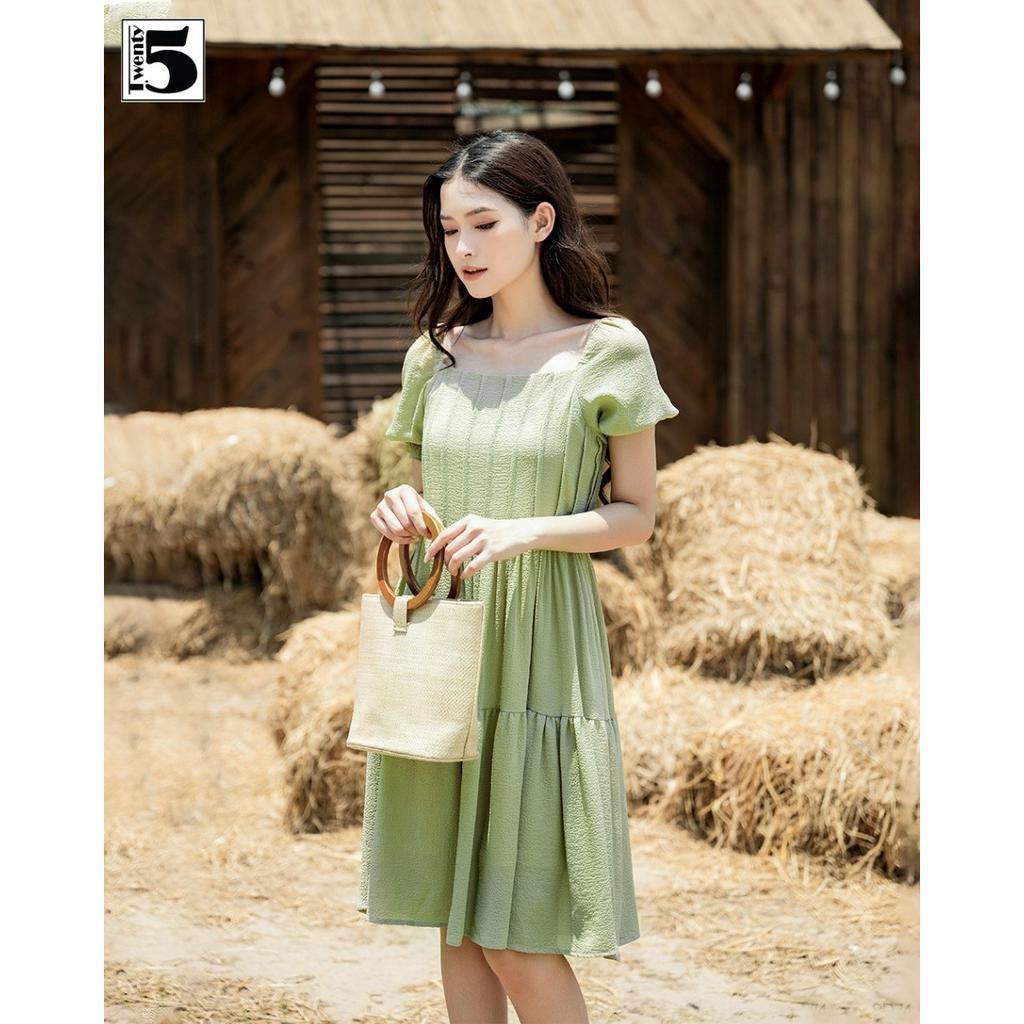 Đầm babydoll 2 tầng xếp ly ngực tay bồng ngắn vải xốp nhăn 2 lớp Twentyfive SD74