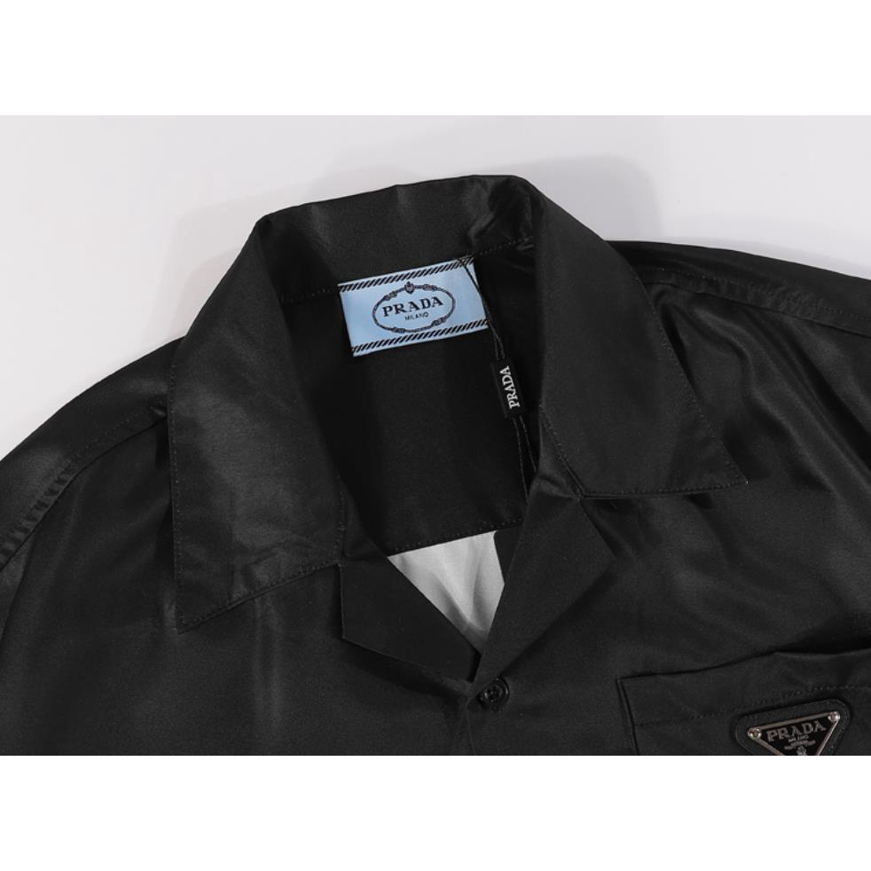 Prada Áo Sơ Mi Nam Ngắn Tay Họa Tiết Hoa Văn