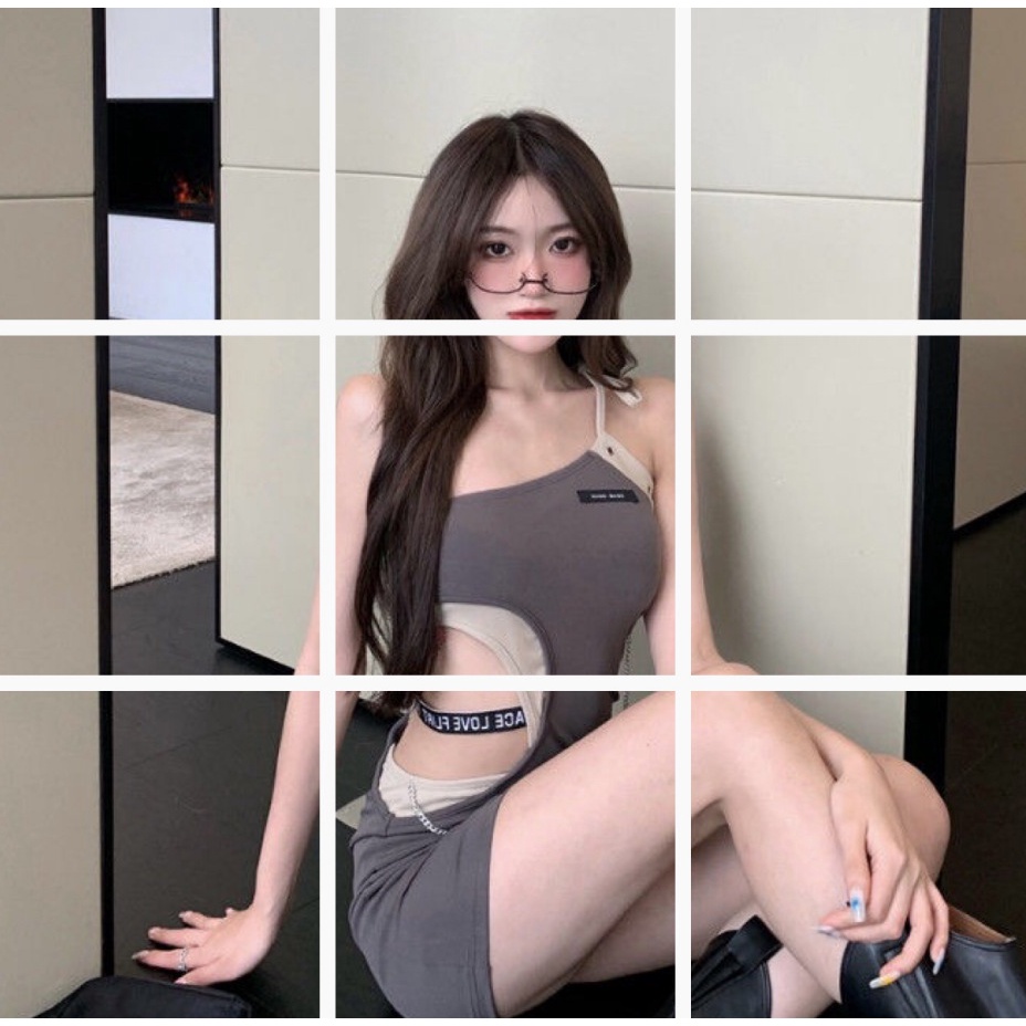 Đầm Hai Dây Hở Eo Thiết Kế Khoét Rỗng Phối Dây Xích Thời Trang Cho Nữ 8473