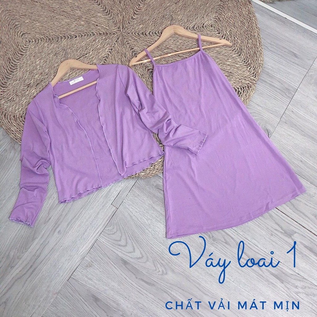 Váy hai dây + áo choàng tím - Loại 1 Chất mát mịn | BigBuy360 - bigbuy360.vn