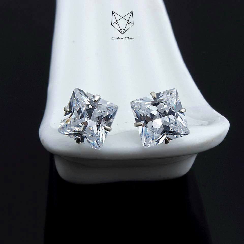 Khuyên Bạc Ta S925 Cao Cấp CaoBac Silver Nụ Đá Vuông Đơn Giản, Cá Tính Thời Trang Phụ Kiện Trang Sức Unisex Cá Tính