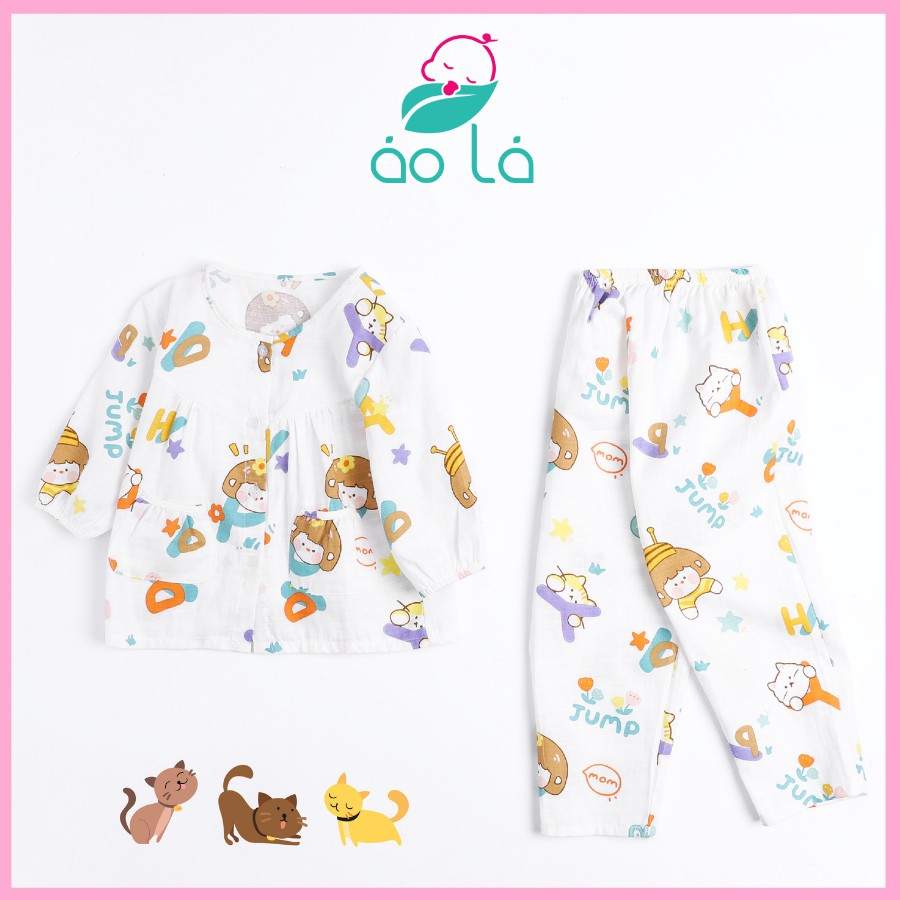 Đồ ngủ bé gái kiểu babydoll xinh xắn Áo Lá Homewear PIXOB, pijama cho bé gái vải coton xô mềm mát