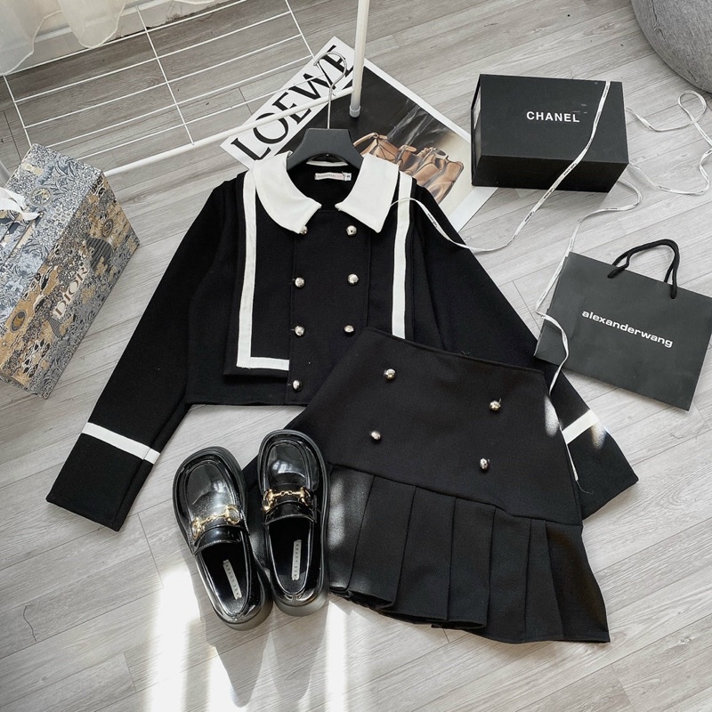 Set Dạ Tweet  hàng Thiết Kế Màu Xanh Ngọc A075