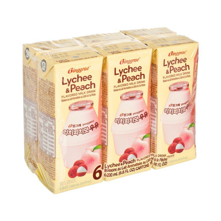 Sữa Vãi &amp; Đào Lychee &amp; Peach Milk Binggrae Hàn Quốc - Lốc 6 Hộp