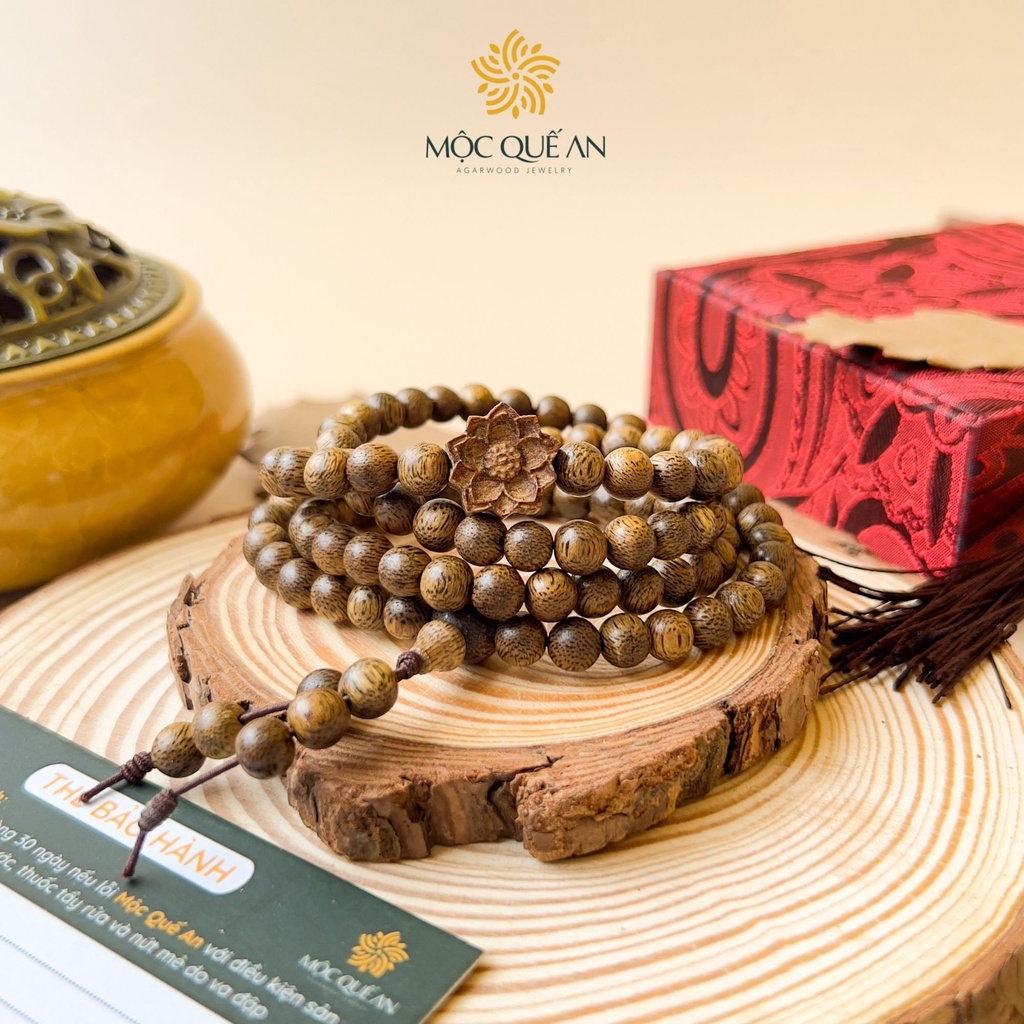Vòng Tay Trầm Hương 108 Hạt 6mm Mix charm Hoa Sen Chuỗi Đeo Tay Gỗ Trầm Tốc Nam Nữ May Mắn Tài Lộc Bình An