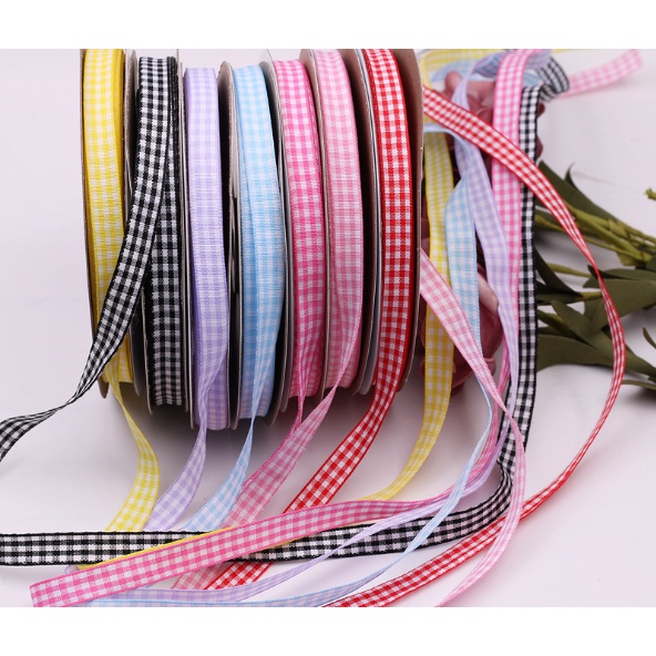 Ruy băng caro nhiều màu 1cm, cuộn 3m