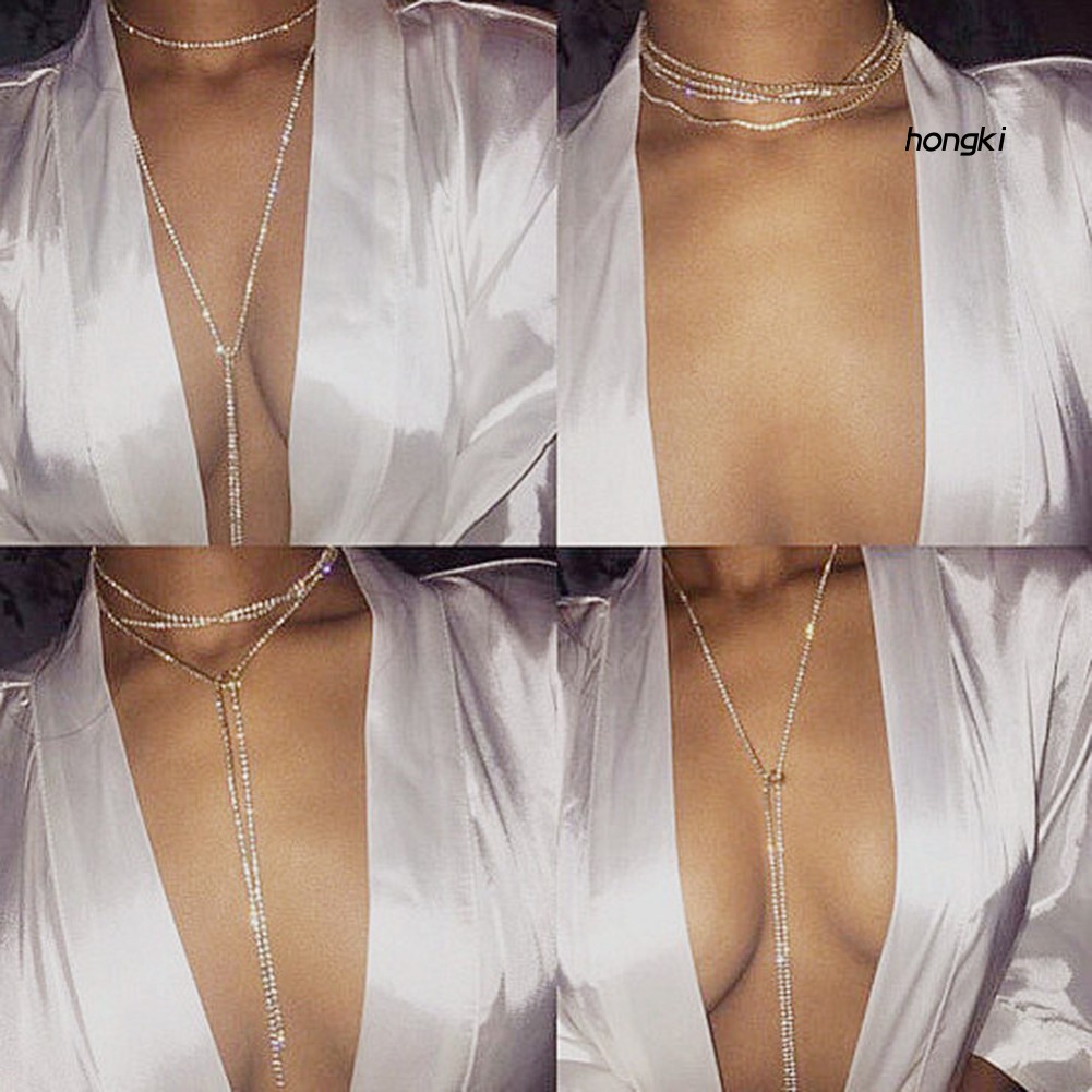 Vòng cổ choker dài đính đá lấp lánh thời trang cho nữ