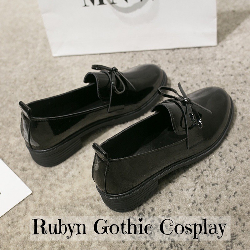 [Sẵn]  Giày Búp Bê Lolita Oxford da bóng phối nơ nhỏ xinh xắn ( Size 35 - 40 )