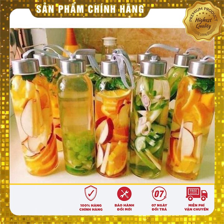 Bình detox thủy tinh đựng nước có quai xách tiện dụng 500ml