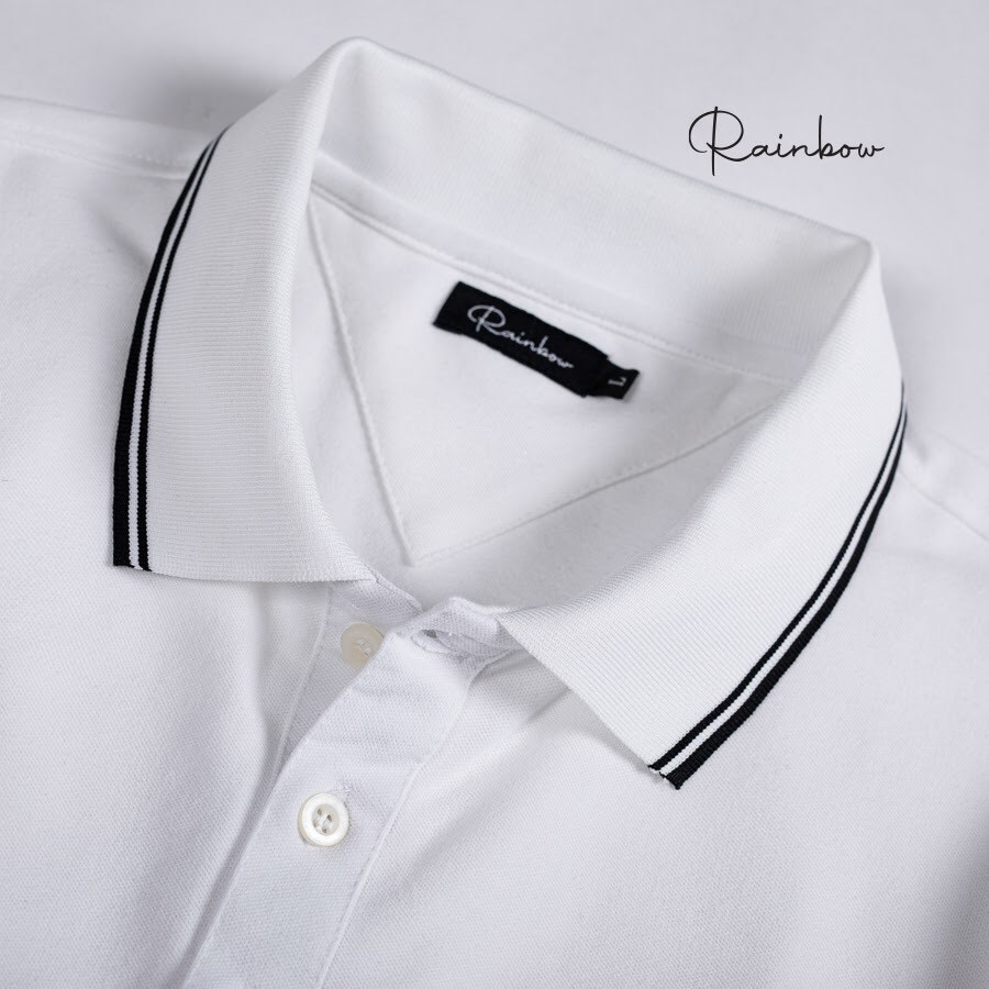 Áo polo nam cao cấp chính hãng Rainbow PO002 - Trắng phối sọc viền | BigBuy360 - bigbuy360.vn