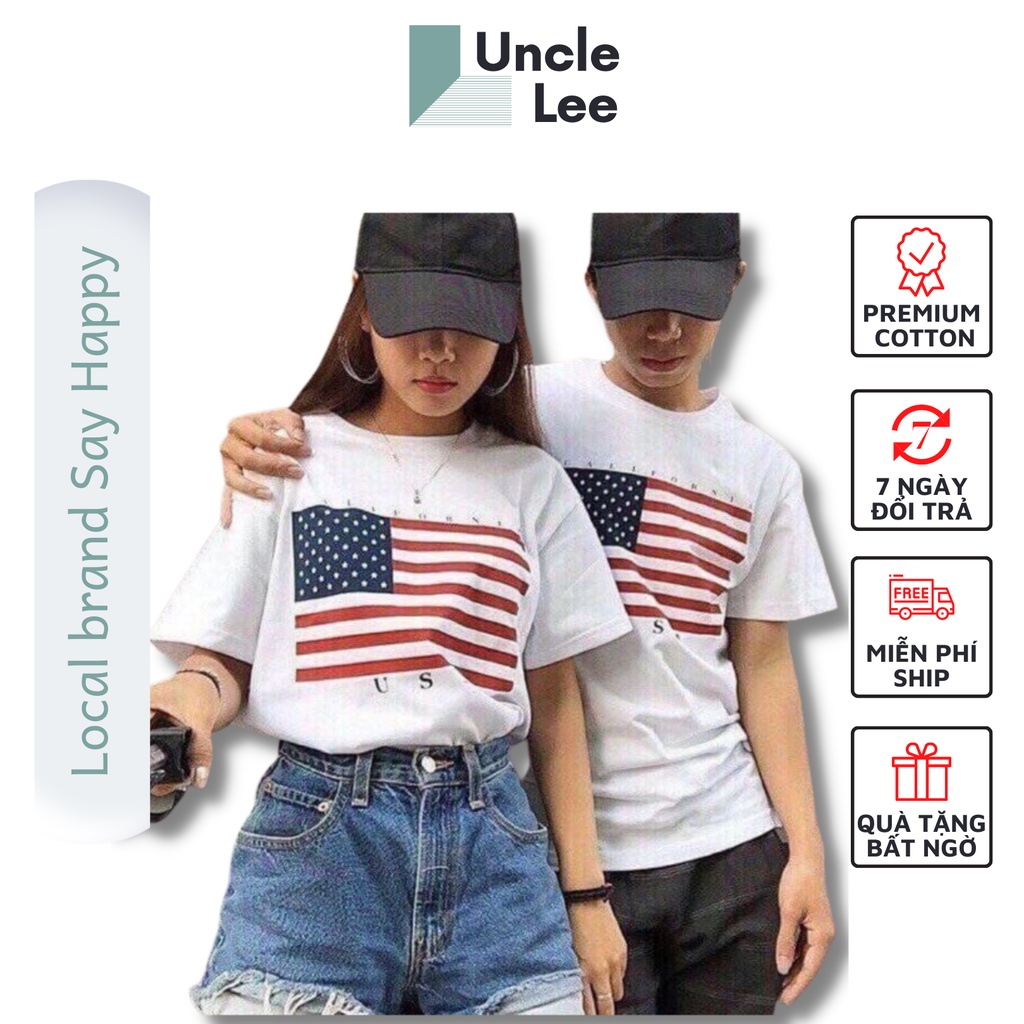 Áo Thun Nam Nữ Unisex, Áo Thun Tay Lỡ Form Rộng In Hình Cờ Mỹ