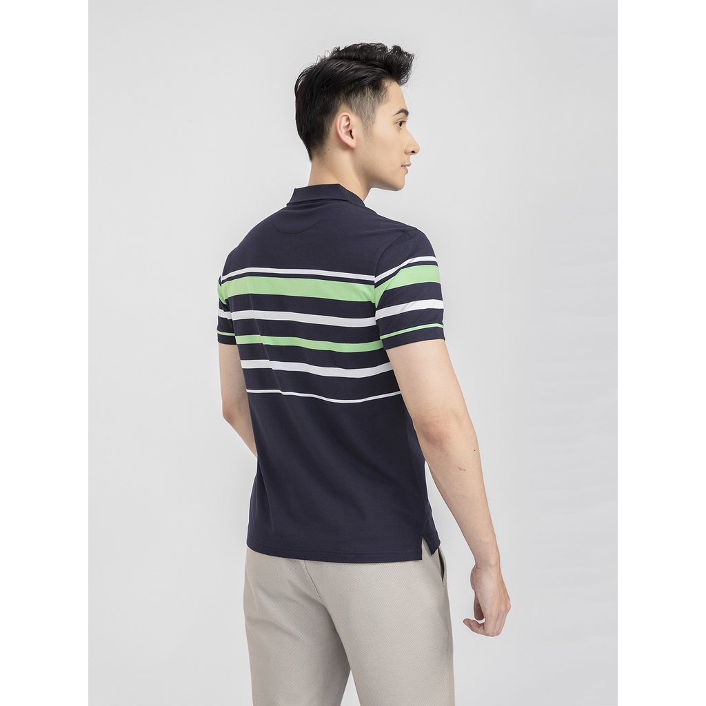 Áo thun ngắn tay có cổ cho nam ARISTINO hoạ tiết kẻ ngang phối màu, mềm nhẹ thấm hút tốt - APS001S1