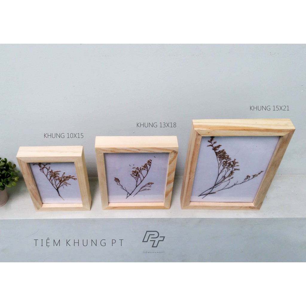 Bộ 03 Khung ảnh 10x15 13x8 15x21 - Khung hình gỗ thông mặt kính - Khung ảnh đẹp để bàn - Picture Frames Tiệm Khung PT