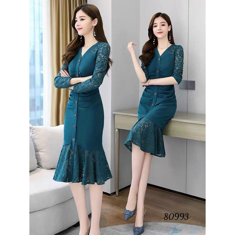 Đầm body đuôi cá phối ren