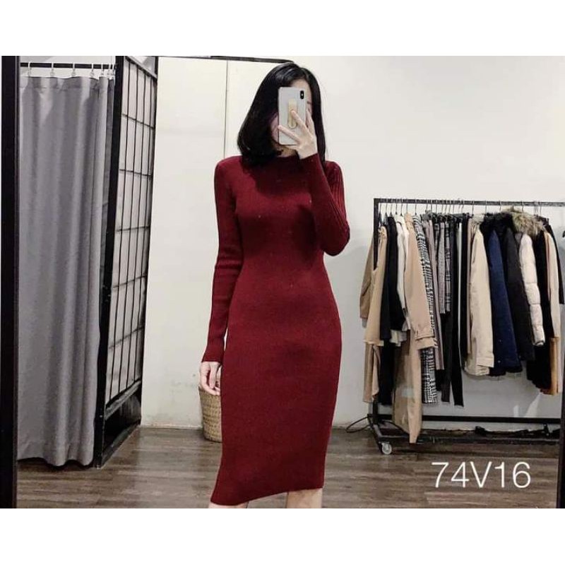 Đầm len body màu đỏ đô