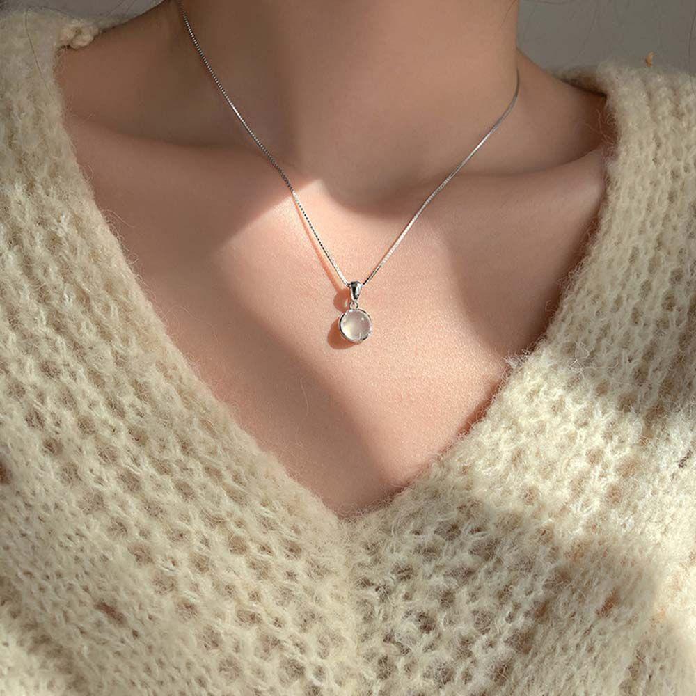 Vòng cổ Mặt Đá Zirconia Nhân Tạo Thanh Lịch Cho Nữ|Vòng cổ Tình Bạn Mặt Đá Chalcedony Màu Trắng Phong Cách Hàn Quốc