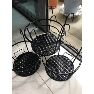Giỏ sắt treo chậu hoa - cây cảnh ban công, đế vân nổi - màu đen sơn tĩnh điện 5 lớp chống gỉ