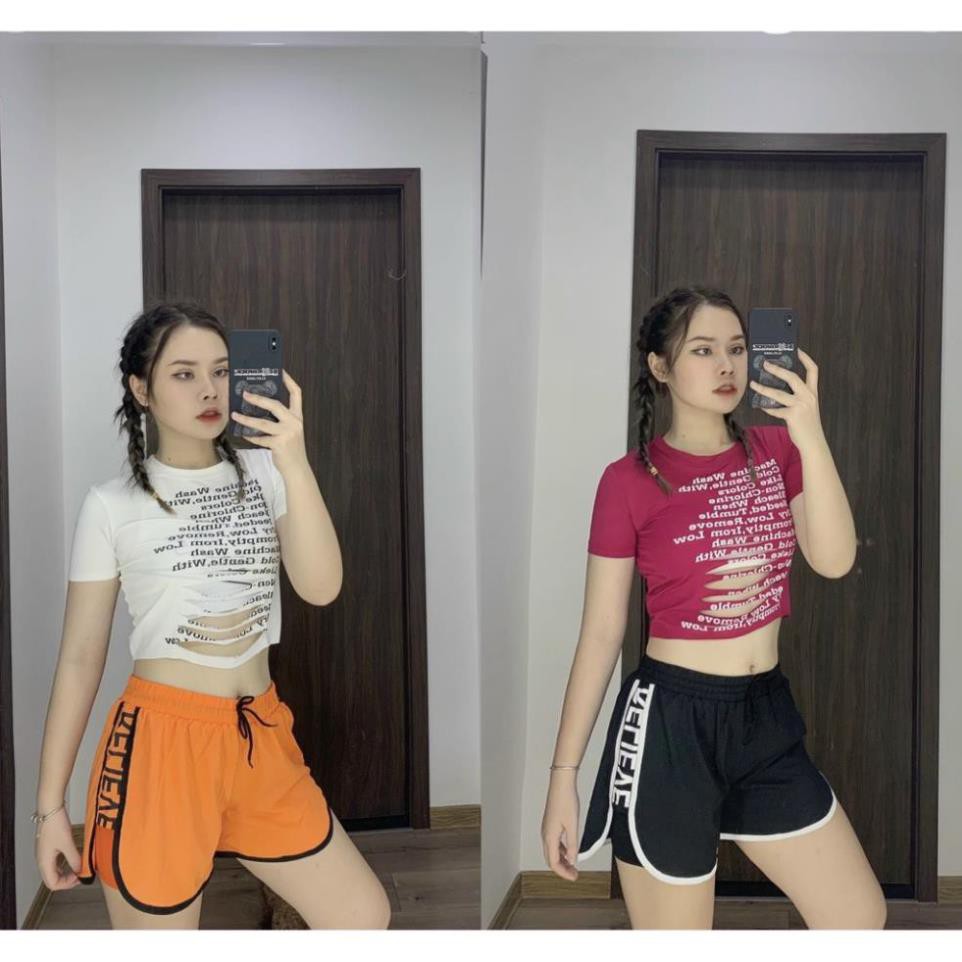 ✅ Bộ tập Zumba,Gym, Yoga, Aerobic, thể dục nữ . quần đùi RELIVE, áo croptop rách nhiều màu sắc trẻ trung . * 💯