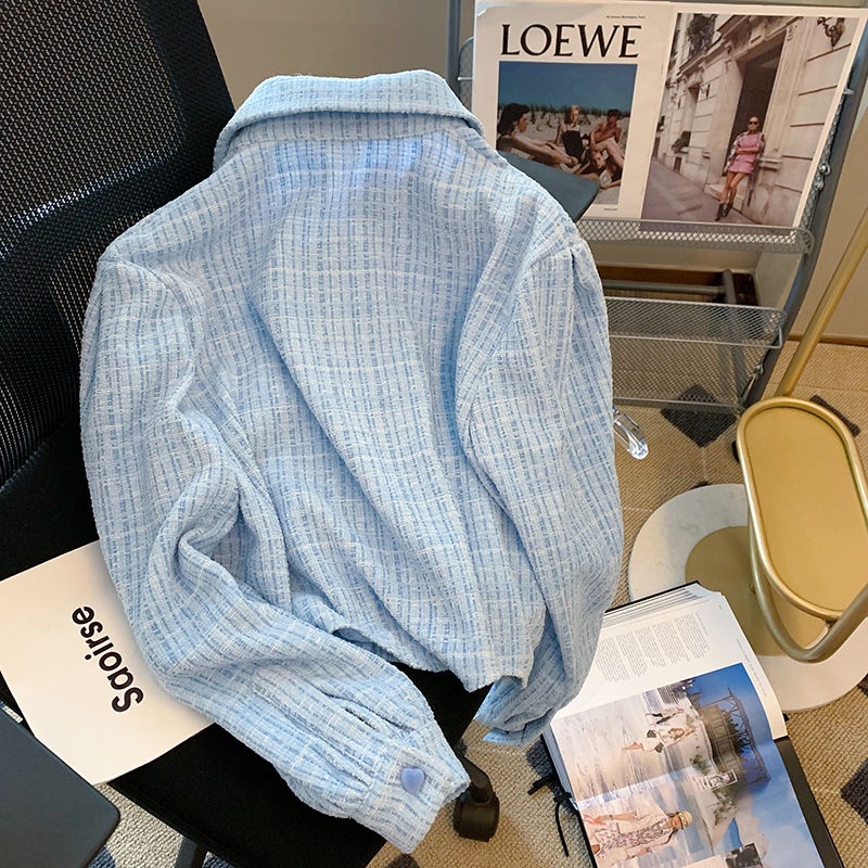 Áo Sơ Mi Ngắn Cổ Bẻ Cài Nút Hình Trái Tim Phong Cách Mới Thời Trang Xuân Thu Cho Nữ