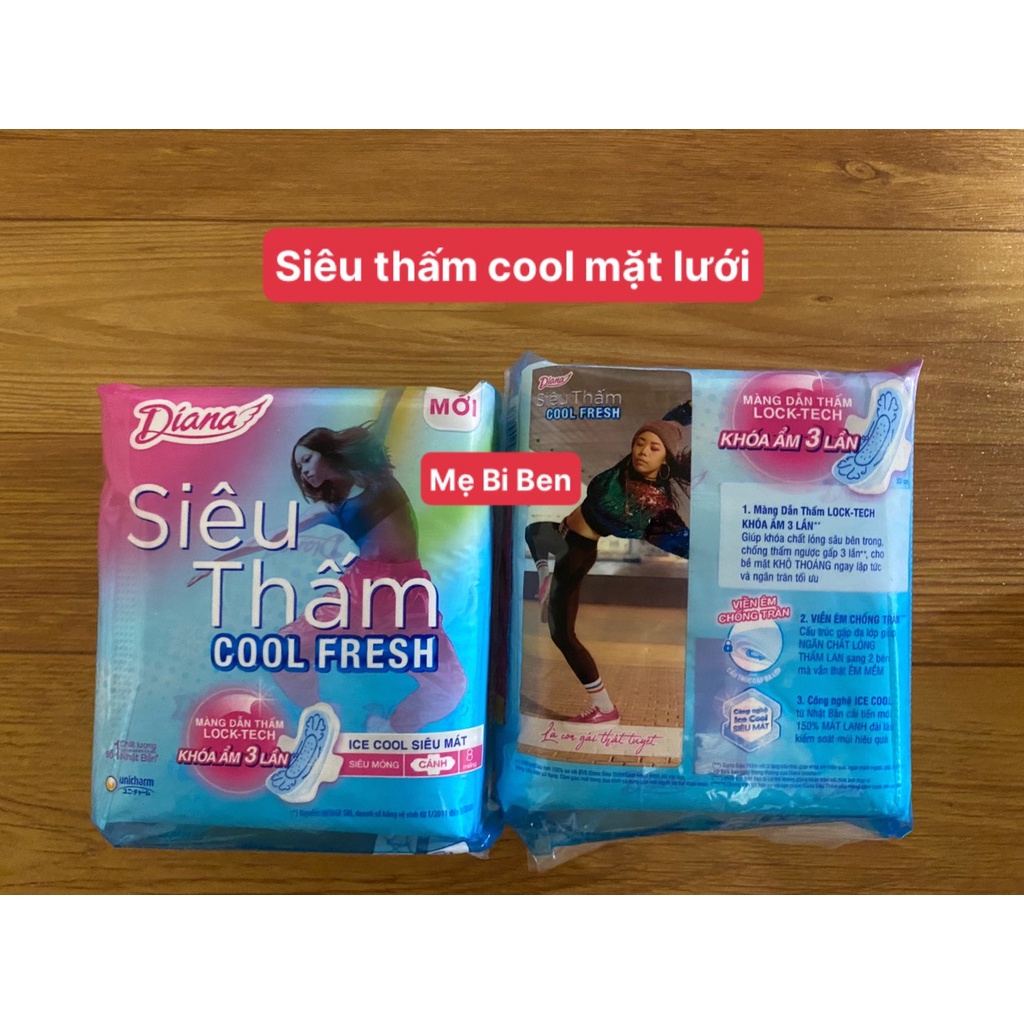 [MẪU MỚI] Băng Vệ Sinh Diana siêu thấm COOL FRESH cánh 8M