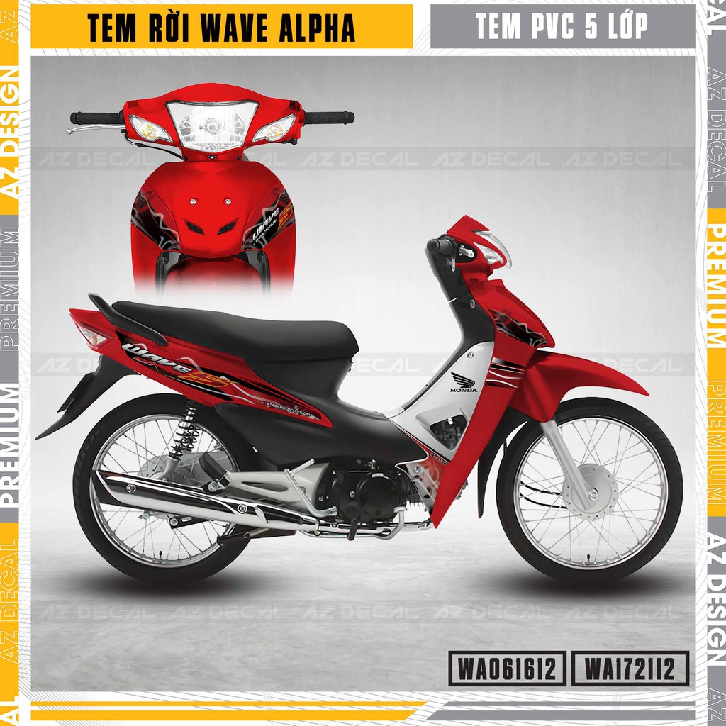 Tem Wave Alpha mẫu chữ S ⚡️AZDECAL⚡️ Tem rời chống thấm nước, đa dạng màu tem cho xe Wave A 2006 - 2021 | WA12